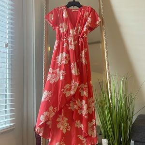 Coral high low shortsleeved dress